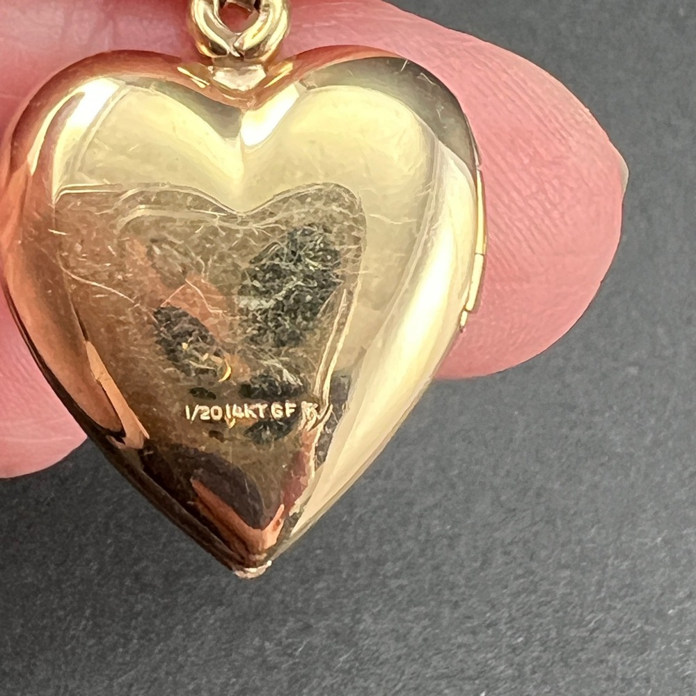 Vintage Gold Filled Locket Grandma Heart Floral Hand Painted 14KT GF Signed TK - Picture 6 of 8